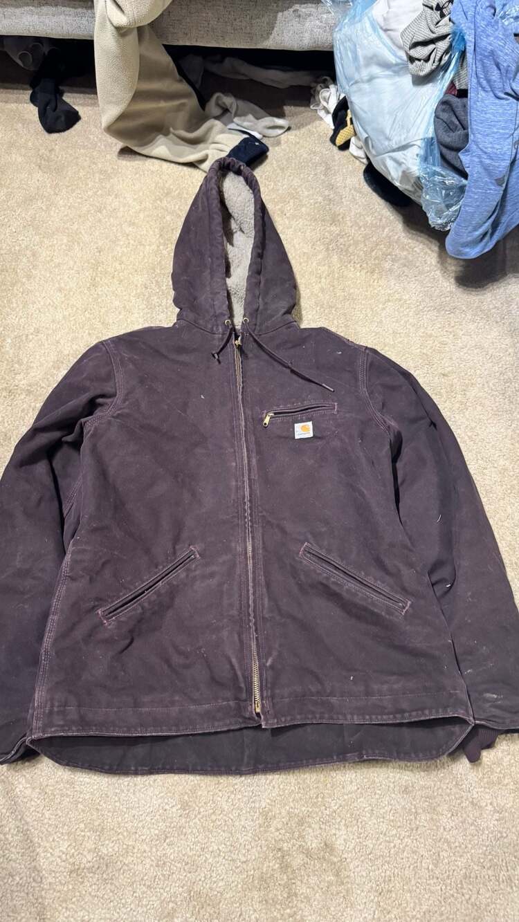 Carhartt Women's WJ141 DWN Deep Wine Washed Duck Sherpa-Lined Hooded Jacket